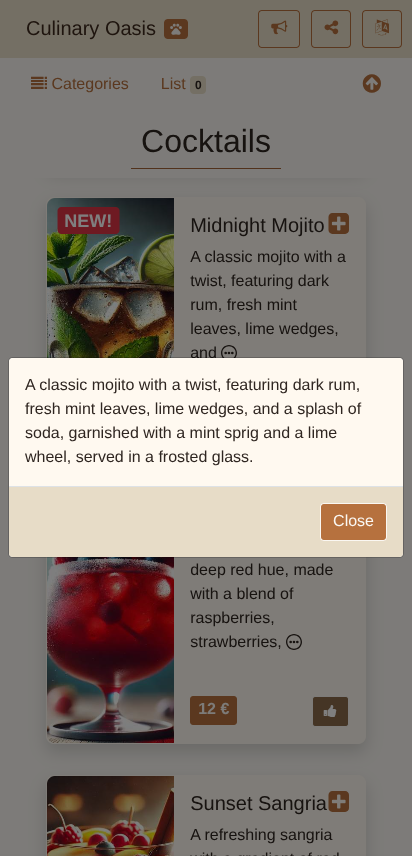 Menu item card - full description view