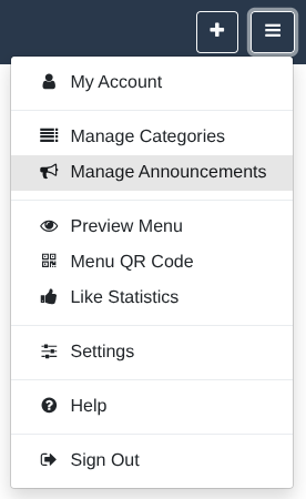 ‘Options & settings’ menu - Manage Announcements