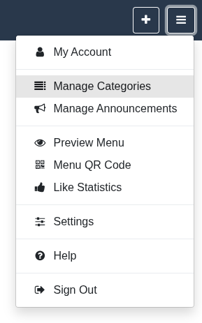 ‘Options & settings’ menu - Manage Categories