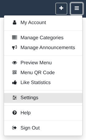 ‘Options & settings’ menu - Settings
