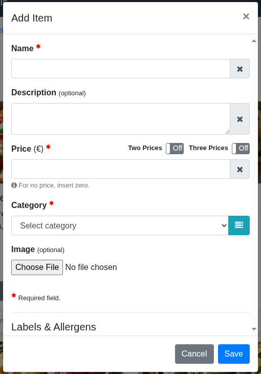 ‘Add item’ window - Part 1