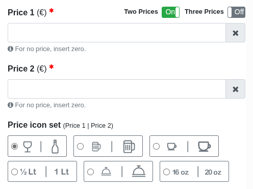 ‘Add item’ window with two prices