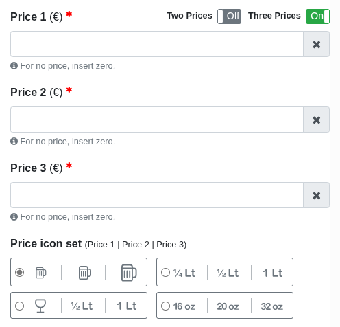 ‘Add item’ window with three prices