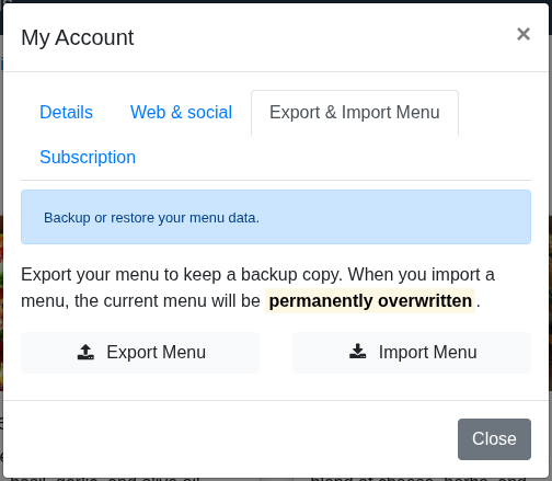 Export & Import Menu