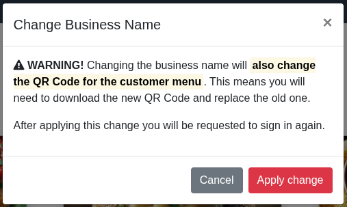 Change business name - Confirmation Change business name - Confirmation