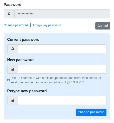 Change password Change password