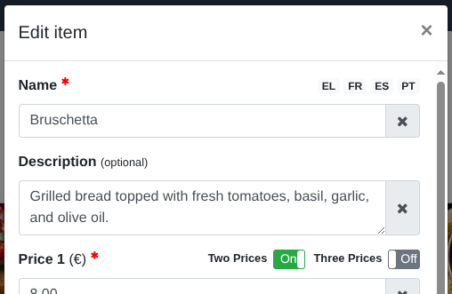 Edit item - Translations