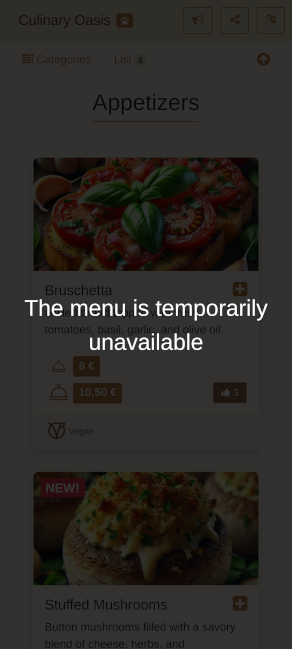 Customer menu - Disabled
