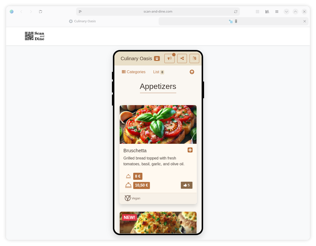 Preview Menu - Desktop screen