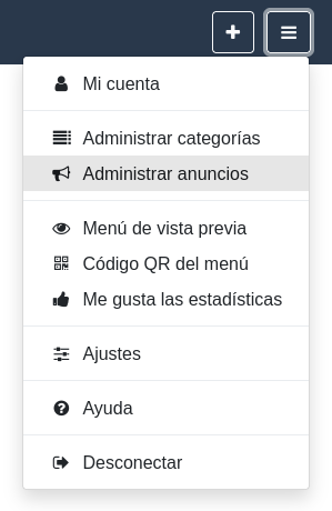 Menú «Opciones y ajustes» - Administrar anuncios Menú «Opciones y ajustes» - Administrar anuncios