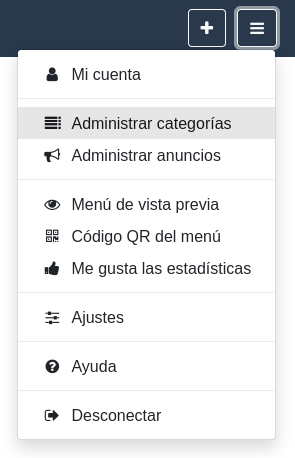 Menú «Opciones y ajustes» - Administrar categorías Menú «Opciones y ajustes» - Administrar categorías