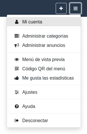 Menú «Opciones y ajustes» - Mi cuenta