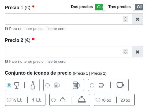 Ventana «Añadir artículo» con dos precios Ventana «Añadir artículo» con dos precios