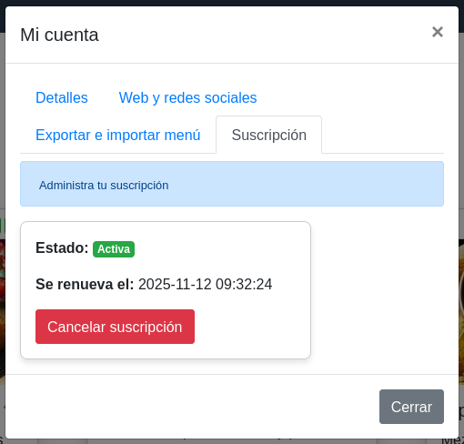 Información de la suscripción Información de la suscripción