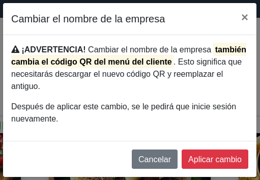 Cambiar nombre de la empresa - Confirmación Cambiar nombre de la empresa - Confirmación