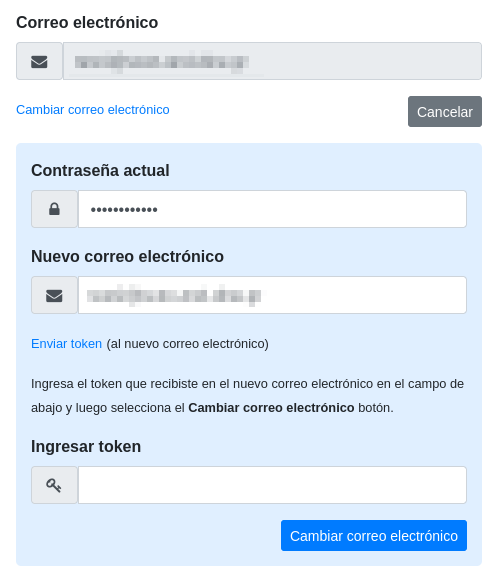 Cambiar correo electrónico Cambiar correo electrónico