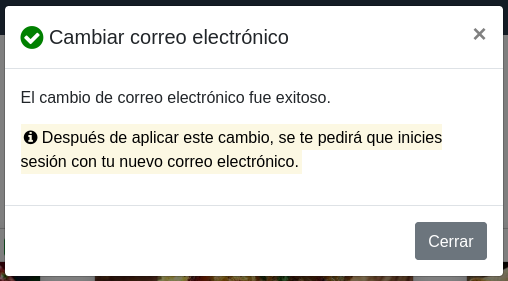 Cambio de correo: éxito Cambio de correo: éxito