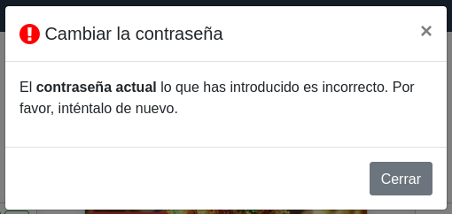 Cambio de contraseña: error Cambio de contraseña: error