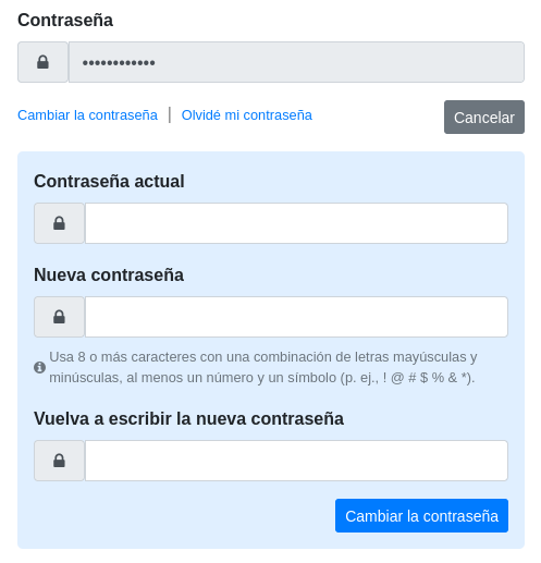 Cambiar contraseña Cambiar contraseña