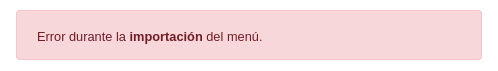 Importar menú: error Importar menú: error
