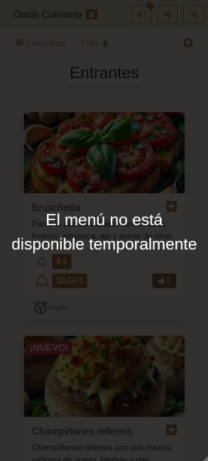 Menú del cliente - Deshabilitado Menú del cliente - Deshabilitado