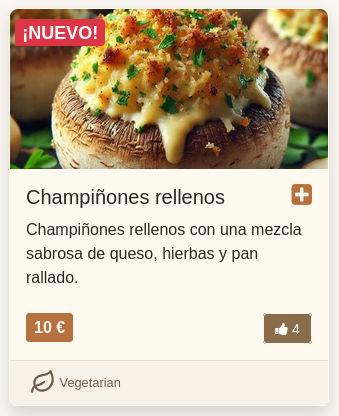Tarjeta de artículo de menú: vista del cliente Tarjeta de artículo de menú: vista del cliente