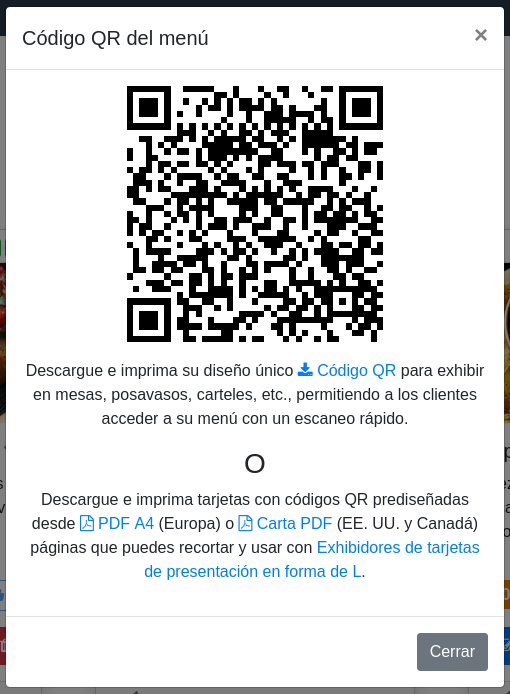Ventana «Código QR del menú» Ventana «Código QR del menú»