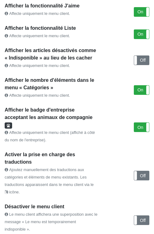 Fenêtre « Paramètres » — Partie 2