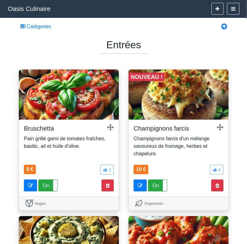 Vue du menu côté propriétaire
