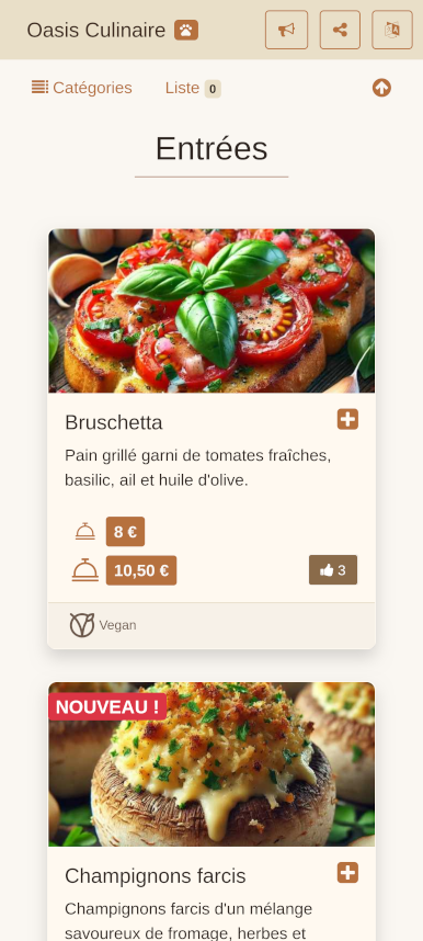 Vue du menu côté client