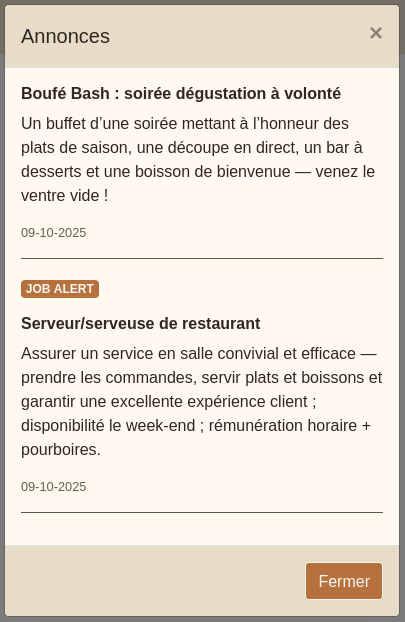 Fenêtre « Annonces » — vue côté client