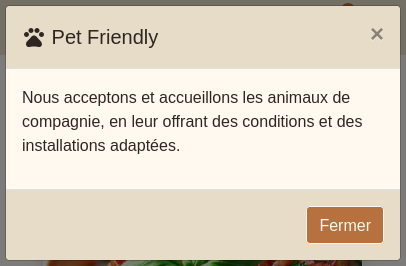 Fenêtre « Animaux acceptés »
