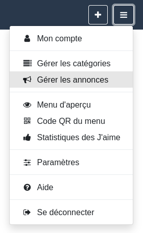 Menu « Options et paramètres » — Gérer les annonces