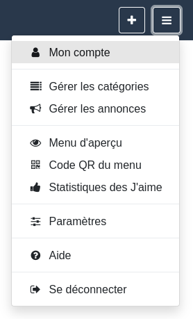 Menu « Options et paramètres » — Mon compte