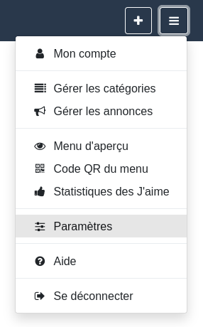 Menu « Options et paramètres » — Paramètres