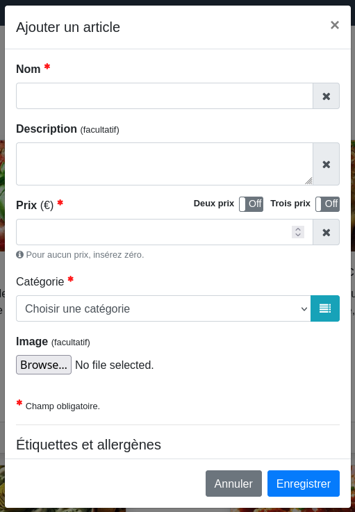 Fenêtre « Ajouter un article » — Partie 1
