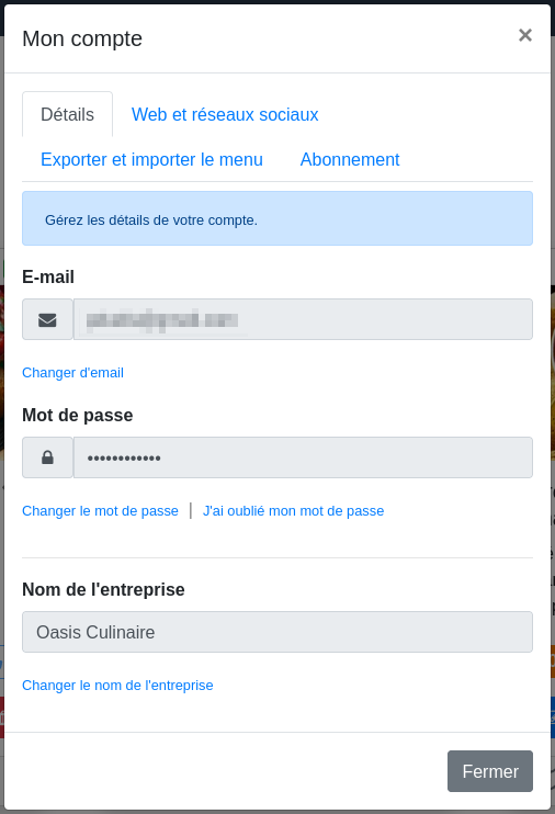 Fenêtre « Mon compte »