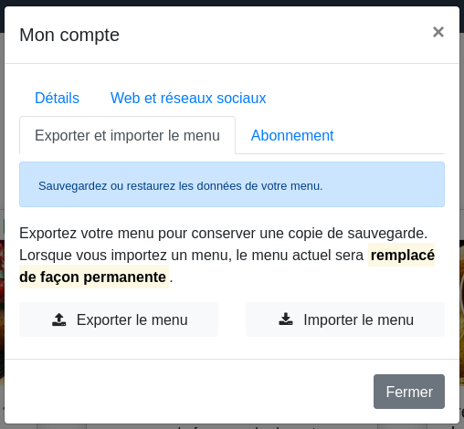 Exporter et importer le menu