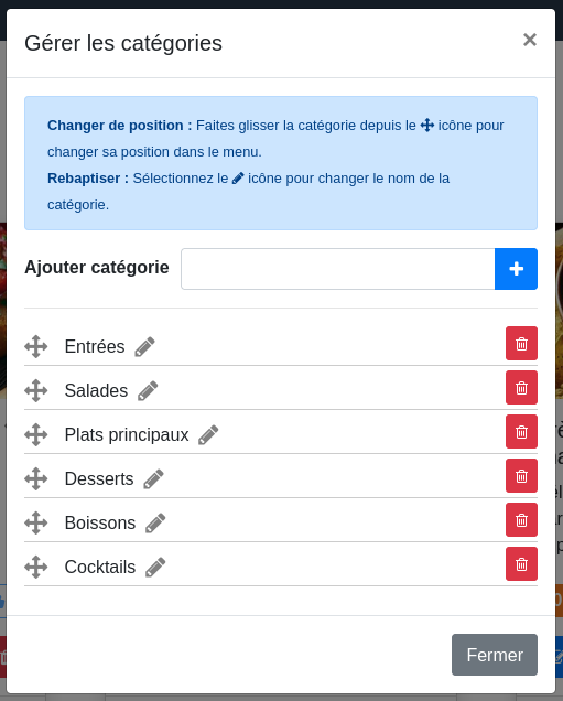 Fenêtre « Gérer les catégories »