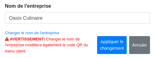 Modifier le nom de l’entreprise