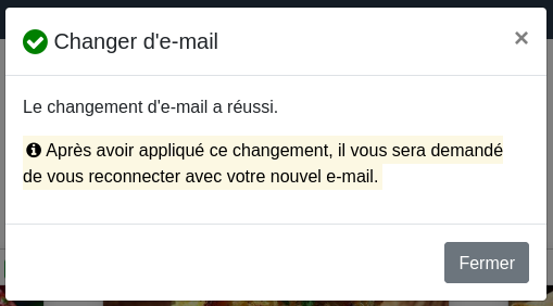 Changement d’e-mail — réussi