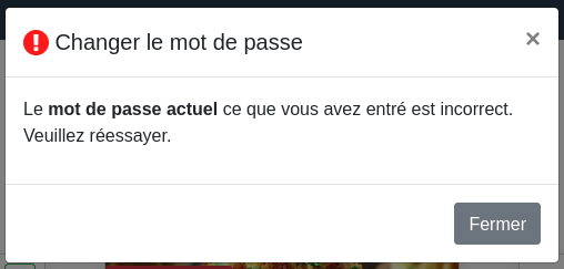 Changement de mot de passe — erreur