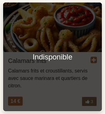 Article de menu « Indisponible »