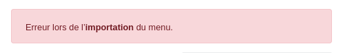 Import du menu — erreur