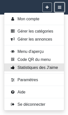 Entrée de menu « Statistiques des J’aime »