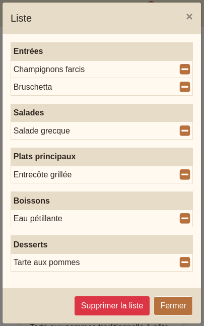 Fenêtre « Liste » — avec des articles