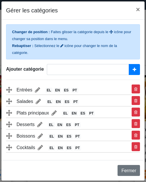 Fenêtre « Gérer les catégories » — Traductions