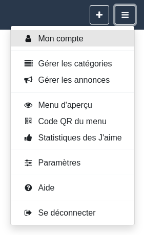 Entrée de menu « Mon compte »