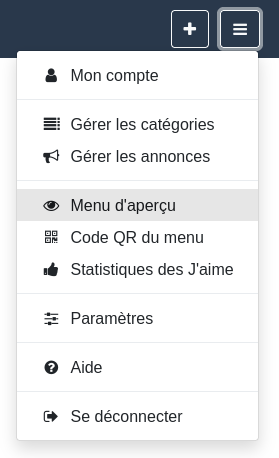 Menu d’aperçu