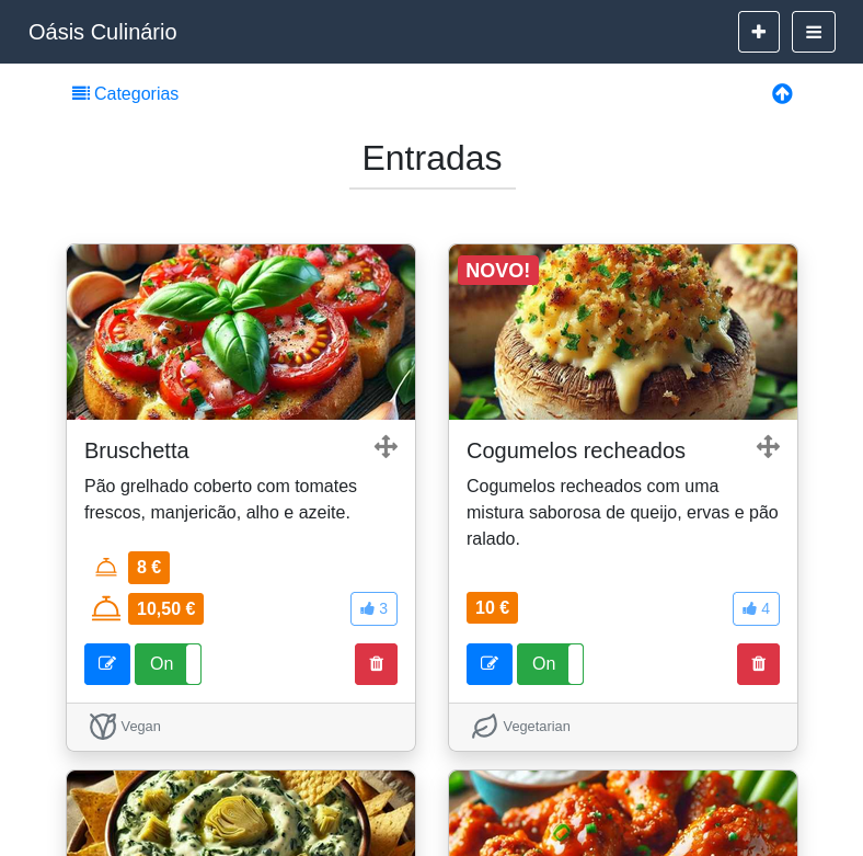Vista do menu para o proprietário